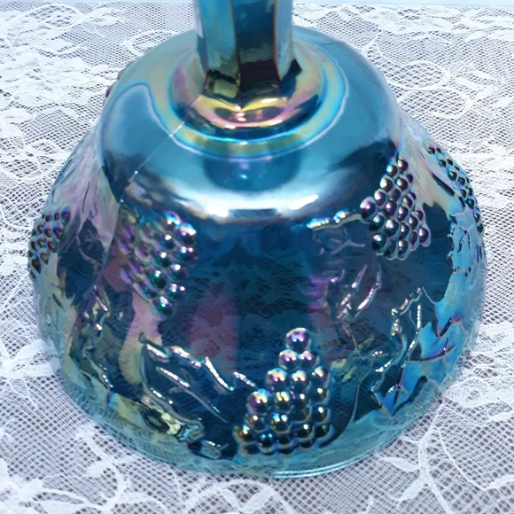 Indiana Blue Iridescent Carnival Glass Pedestal Compote Harvest Grape Purple Lid - Picture 3 of 16